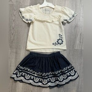 Flapdoodles Ruffled Sleeved Blouse w/Scalloped Denim Pleated Skirt Set. Size 4.